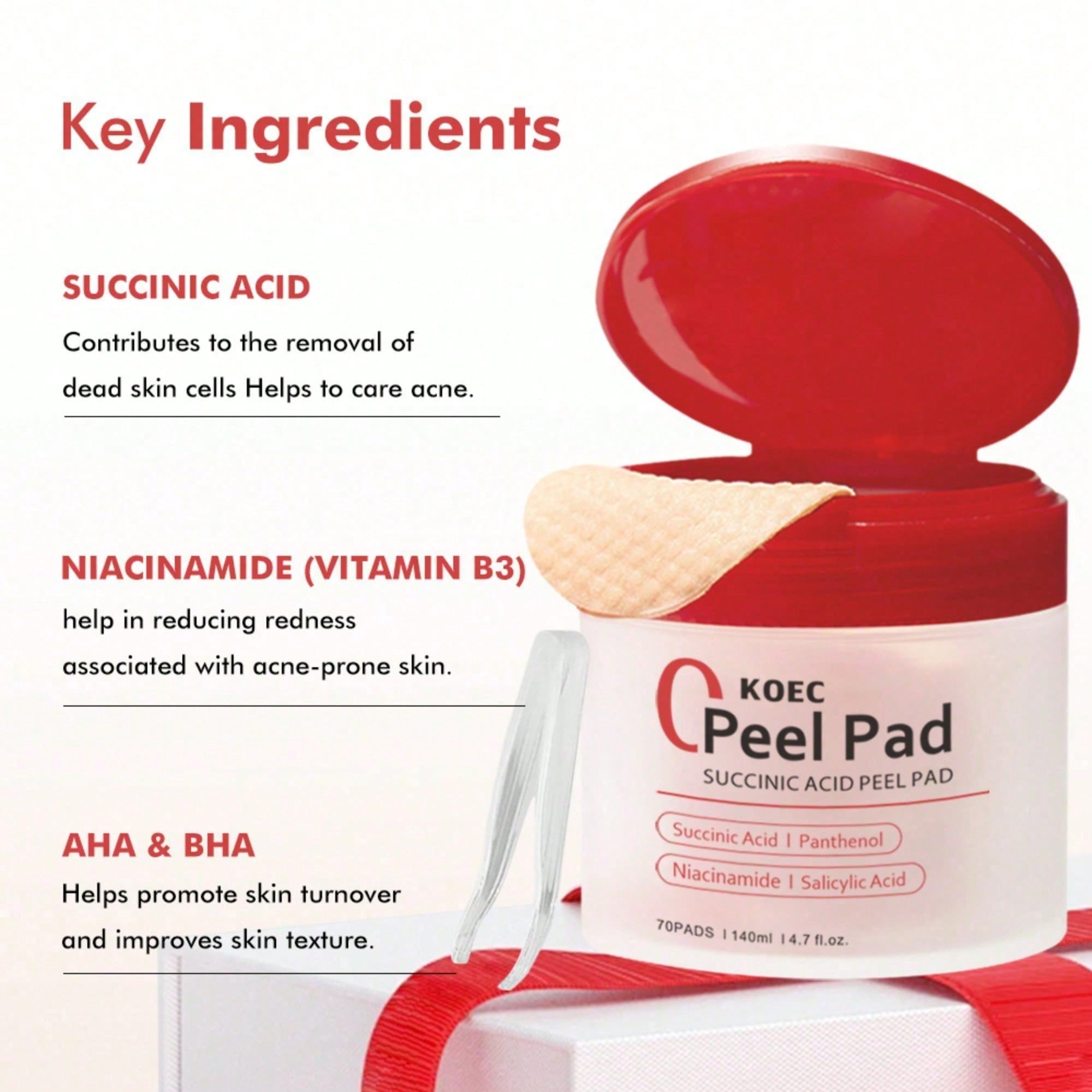 Toner Pads Red Succinic Acid P - Skincare Non Comedogenic 评论和价格